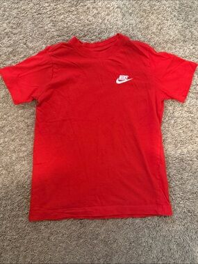 Nike Red Short-Sleeve Tee with White Swoosh Boys Medium
